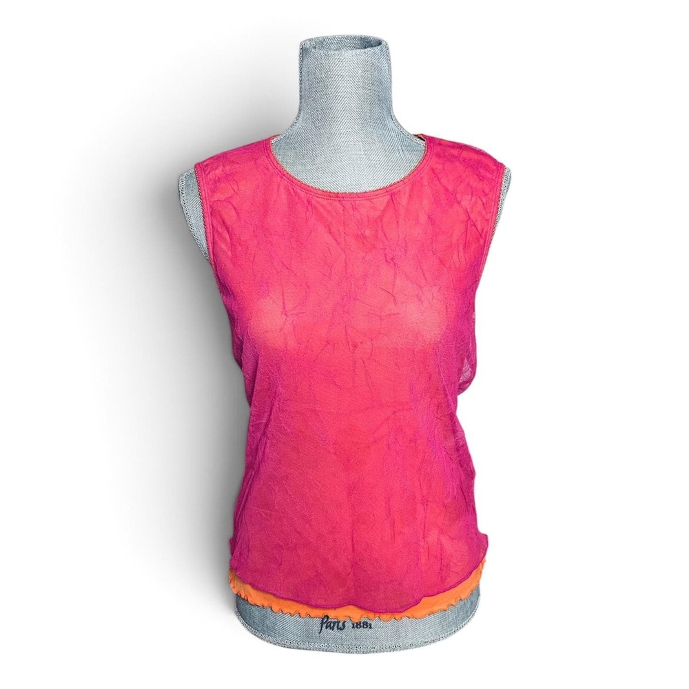 Vintage GUESS Pink Orange Layered Mesh Y2K Tank Top, Large